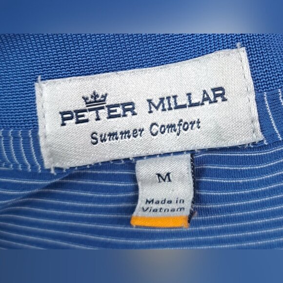 Peter Millar Summer Comfort Mens Polo Shirt Golf Blue Striped Classic Fit Medium - Picture 2 of 15